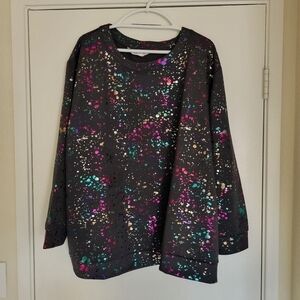 Studio Untold Womens Pullover Sweatshirt 24/26 Rainbow Metallic Paint Splatter